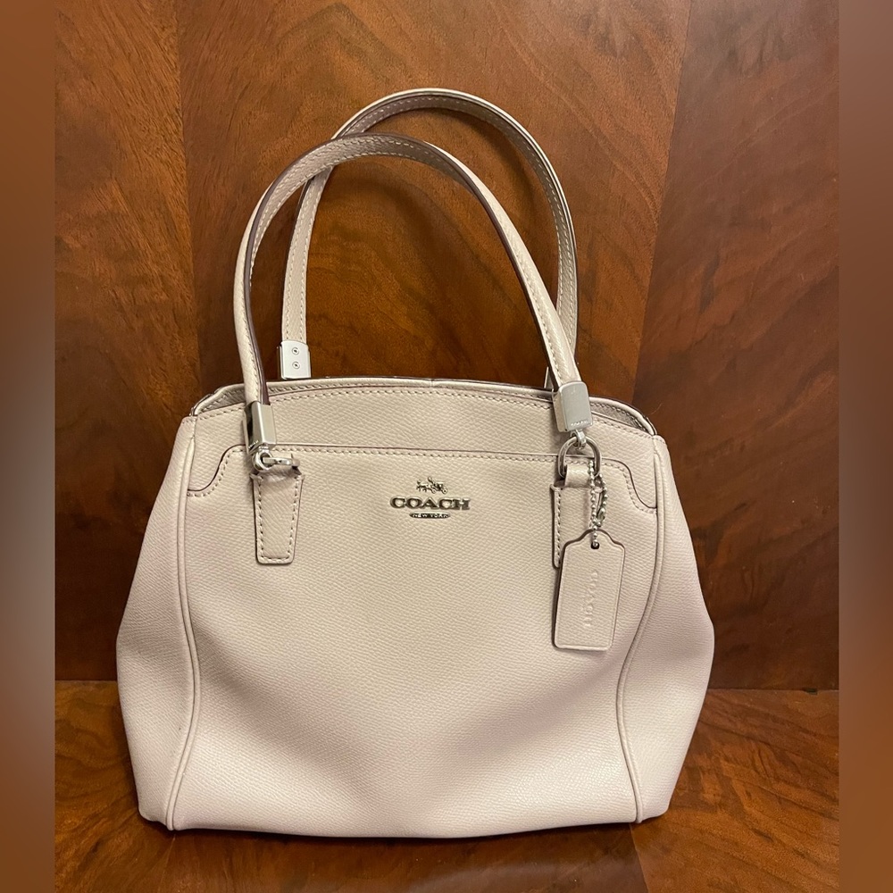 Light taupe coach bag with silver hardware